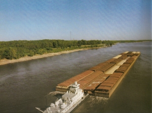 The Mississippi River with a barge